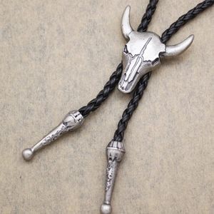 New black and silver Western longhorn steer bull bolo tie